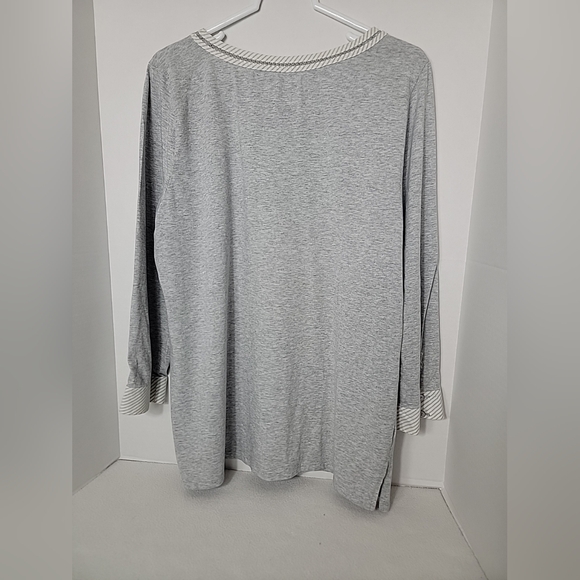 Talbots Women's Gray W Gary White Striped Accent 3/4 Sleeve Tunic Top, XL - Picture 2 of 7